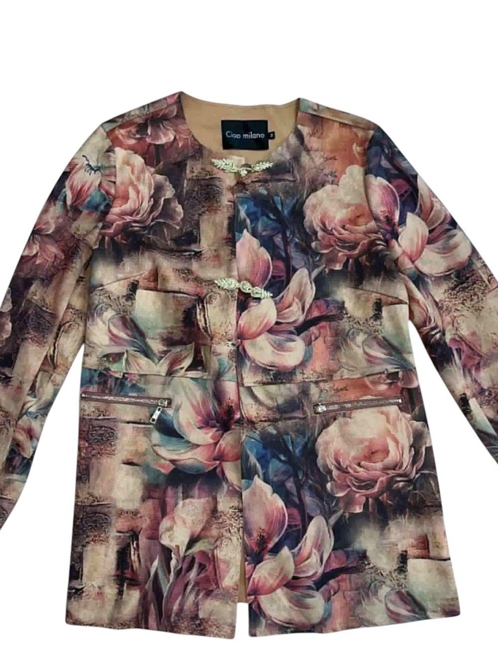 Ciao Milano Floral Jacket Blazer Size M | Zip Pockets | Elegant Lightweight Coat